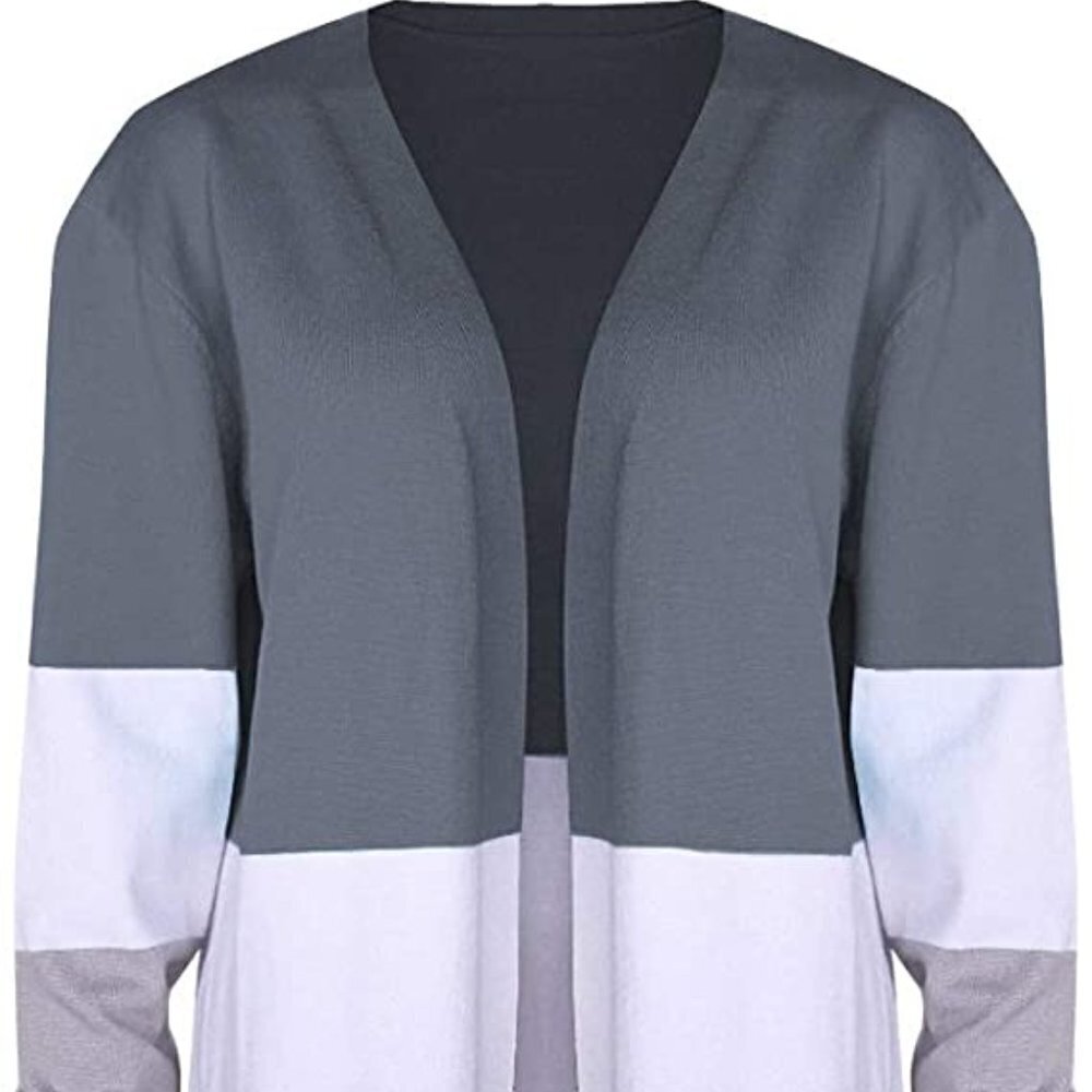 Cogild Women's Color Block Open Front Long Sleeve Sweater Cardigan Coat Medium